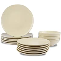 Amazon Basics - Vajilla de gres para 6 personas- color Crema- 18 piezas